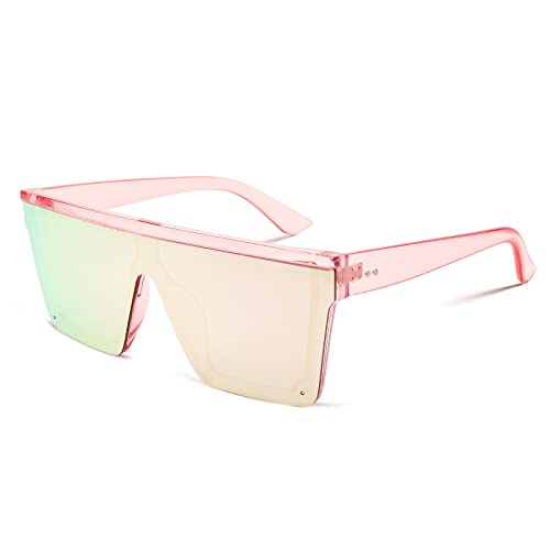 FEISEDY Oversized Flat Top Shield Sunglasses for Women Square Sunglasses Mens UV400 Protection Mirror Rimless Shades