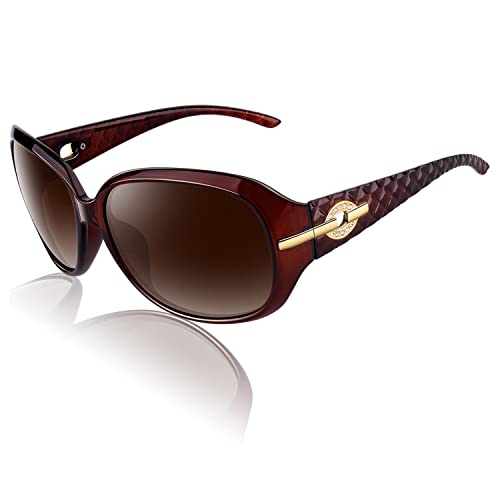 CGID Sunglasses Womens Ladies Polarised Retro Designer Sun Glasses Brown Big Frame Oversized Shades UV Protection Goggles