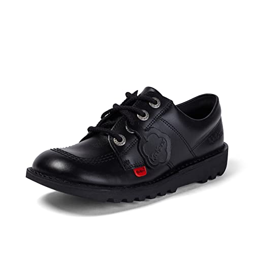 Kickers Unisex Kid's Kick Lo Leather School Shoes,BLACK PATENT