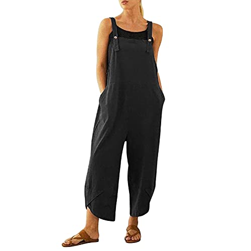Runstarshow Womens Summer Casual Spaghetti Strap Sleeveless Baggy Jumpsuit Dungarees Wide Leg Loose Overalls Rompers