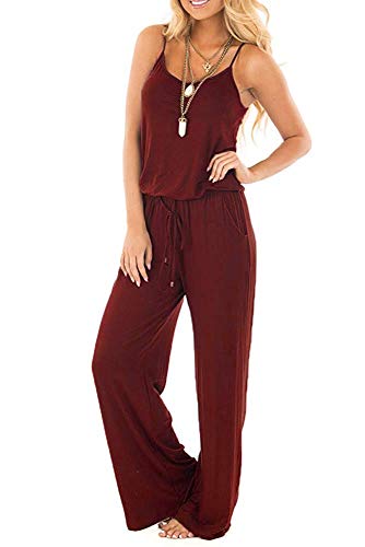 Smile Fish Women Floral Adjustable Spagettic Strap Wide Leg Drawstring Jumpsuits