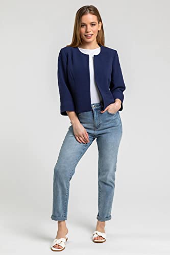 Roman Originals Cropped Bolero Jacket Shrug for Women UK Ladies Jacquard Tailored Fitted Blazer Round Collar Smart Work Formal Evening Wedding Guests Short 2 Pockets