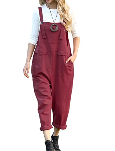YESNO Women's Dungarees Loose Casual Plus Size Lightweight Sleeveless Overall Long Jumpsuit Playsuit Trousers Pants Dungarees