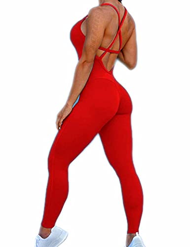 RIOJOY Backless Sports Bandage Romper Playsuit Yoga Jumpsuit for Women All in One Gym Wear