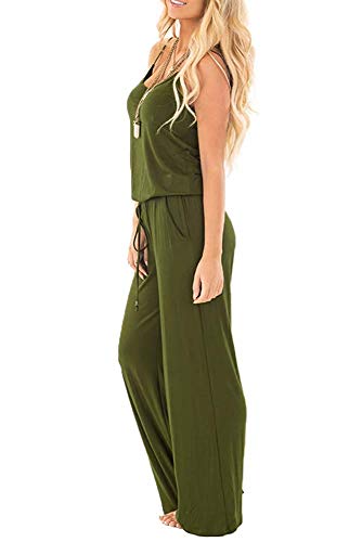 Smile Fish Women Floral Adjustable Spagettic Strap Wide Leg Drawstring Jumpsuits