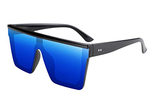 FEISEDY Oversized Flat Top Shield Sunglasses for Women Square Sunglasses Mens UV400 Protection Mirror Rimless Shades