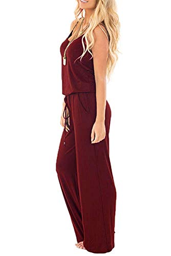 Smile Fish Women Floral Adjustable Spagettic Strap Wide Leg Drawstring Jumpsuits