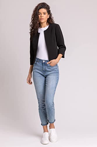 Roman Originals Cropped Bolero Jacket Shrug for Women UK Ladies Jacquard Tailored Fitted Blazer Round Collar Smart Work Formal Evening Wedding Guests Short 2 Pockets