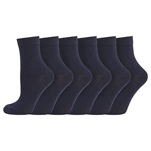 Boys Girls Childrens Kids Back to School 12 Pairs Cotton Rich Plain Ankle School Socks Sizes 0-2½, 3-5½, 6-8½, 9-12, 12½-3½, 4-5½ (7-10y - 12½-3½ Jnr, Navy)