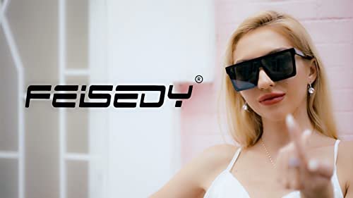 FEISEDY Oversized Flat Top Shield Sunglasses for Women Square Sunglasses Mens UV400 Protection Mirror Rimless Shades