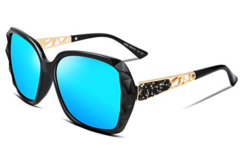 FEISEDY Oversized Polarised Square Sunglasses Sparkling Composite Large Frame Ladies Sunglasses Classic Womens Sunglasses
