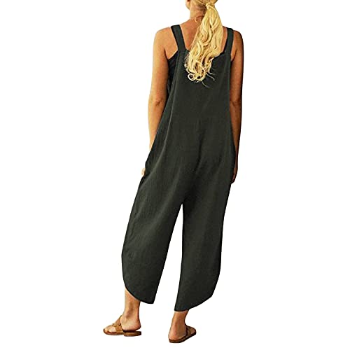 Runstarshow Womens Summer Casual Spaghetti Strap Sleeveless Baggy Jumpsuit Dungarees Wide Leg Loose Overalls Rompers