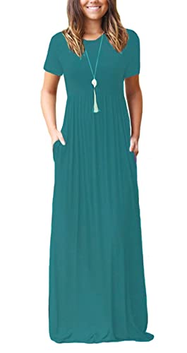 GRECERELLE Womens Maxi Dress Ladies' Summer Casual Short Sleeve Long Dresses with Pocket for Daily, Holiday, Travel, Maternity