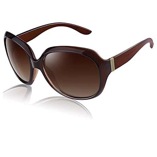 CGID Sunglasses Womens Ladies Polarised Retro Designer Sun Glasses Brown Big Frame Oversized Shades UV Protection Goggles