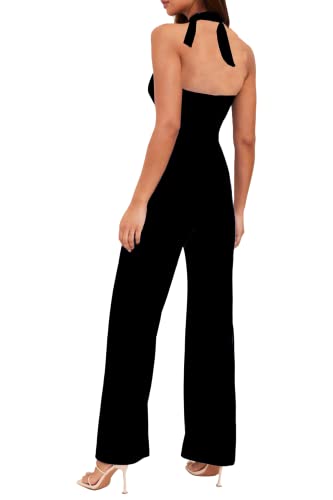 Womens Halterneck Sleeveless Jumpsuit Playsuit Romper Wide Leg Dress Fashion Elegant