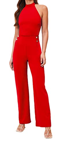 Womens Halterneck Sleeveless Jumpsuit Playsuit Romper Wide Leg Dress Fashion Elegant