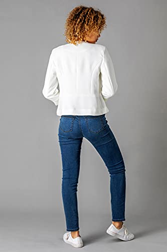 Roman Originals Cropped Bolero Jacket Shrug for Women UK Ladies Jacquard Tailored Fitted Blazer Round Collar Smart Work Formal Evening Wedding Guests Short 2 Pockets