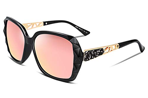 FEISEDY Oversized Polarised Square Sunglasses Sparkling Composite Large Frame Ladies Sunglasses Classic Womens Sunglasses