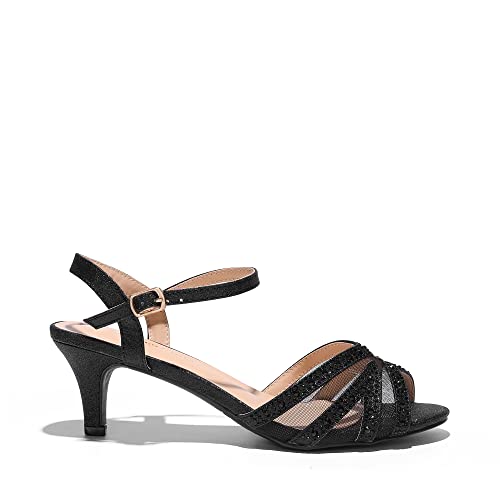DREAM PAIRS Women's Heels Sandals Ankle Strap Peep Toe Low Kitten Dress Wedding Shoes