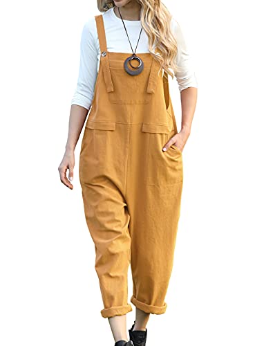 YESNO Women's Dungarees Loose Casual Plus Size Lightweight Sleeveless Overall Long Jumpsuit Playsuit Trousers Pants Dungarees