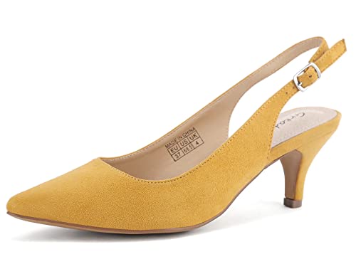 Greatonu Womens Gold Sexy Pointed Closed Toe Comfortable Slingback Pumps Court Shoes