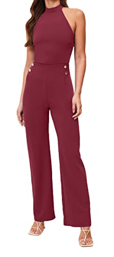 Womens Halterneck Sleeveless Jumpsuit Playsuit Romper Wide Leg Dress Fashion Elegant
