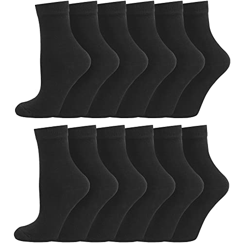 Boys Girls Childrens Kids Back to School 12 Pairs Cotton Rich Plain Ankle School Socks Sizes 0-2½, 3-5½, 6-8½, 9-12, 12½-3½, 4-5½ (7-10y - 12½-3½ Jnr, Navy)