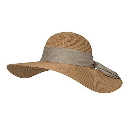 Comhats Sun Hats for Women Foldable UV Protection Large Wide Brimmed Floppy Panama Style Straw Beach Hat Fashionable Fedora Adjustable Beige