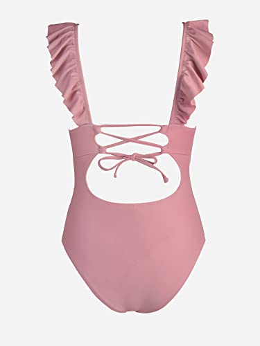 CUPSHE Women One Piece Swimsuit Ruffled Lace Up Beach Swimwear Tummy Control Swimming Costume Bathing Suit