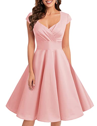 bbonlinedress Women's 50s 60s A Line Rockabilly Dress Cap Sleeve Vintage Swing Party Dress Blush