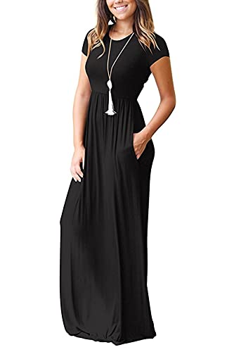 GRECERELLE Womens Maxi Dress Ladies' Summer Casual Short Sleeve Long Dresses with Pocket for Daily, Holiday, Travel, Maternity