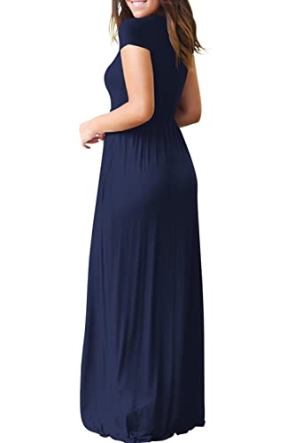 GRECERELLE Womens Maxi Dress Ladies' Summer Casual Short Sleeve Long Dresses with Pocket for Daily, Holiday, Travel, Maternity