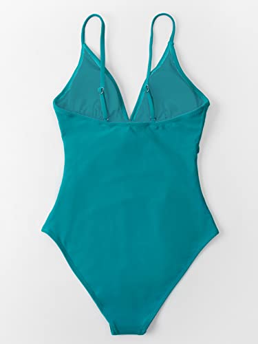 CUPSHE Women Swimsuit One Piece V Neck Tummy Control Ruched Front Low Back Bathing Suit Swimwear