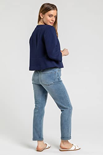 Roman Originals Cropped Bolero Jacket Shrug for Women UK Ladies Jacquard Tailored Fitted Blazer Round Collar Smart Work Formal Evening Wedding Guests Short 2 Pockets