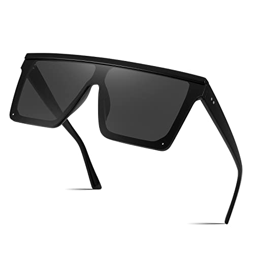 FEISEDY Oversized Flat Top Shield Sunglasses for Women Square Sunglasses Mens UV400 Protection Mirror Rimless Shades