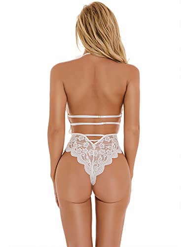 EVELIFE Women Sexy Lingerie Lace Bodysuit One Piece Teddy Lingerie Transparent Deep V Bodysuit Lingerie