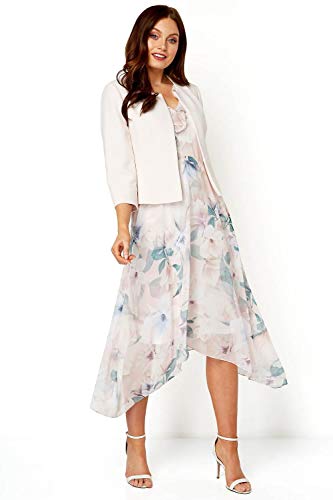 Roman Originals Cropped Bolero Jacket Shrug for Women UK Ladies Jacquard Tailored Fitted Blazer Round Collar Smart Work Formal Evening Wedding Guests Short 2 Pockets