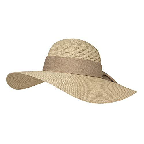 Comhats Sun Hats for Women Foldable UV Protection Large Wide Brimmed Floppy Panama Style Straw Beach Hat Fashionable Fedora Adjustable Beige