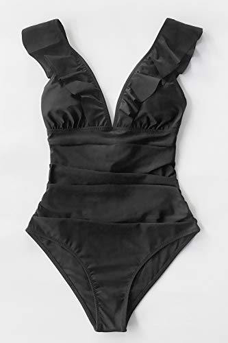 CUPSHE Women One Piece Swimsuit Ruffled Lace Up Beach Swimwear Tummy Control Swimming Costume Bathing Suit