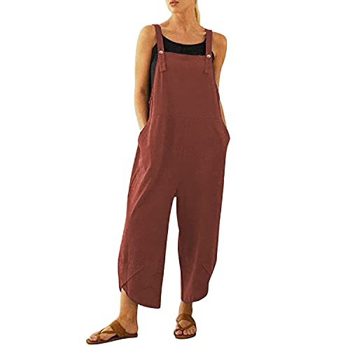 Runstarshow Womens Summer Casual Spaghetti Strap Sleeveless Baggy Jumpsuit Dungarees Wide Leg Loose Overalls Rompers