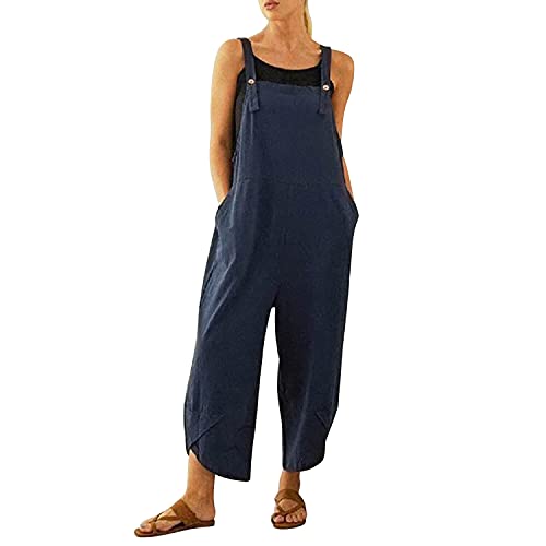 Runstarshow Womens Summer Casual Spaghetti Strap Sleeveless Baggy Jumpsuit Dungarees Wide Leg Loose Overalls Rompers