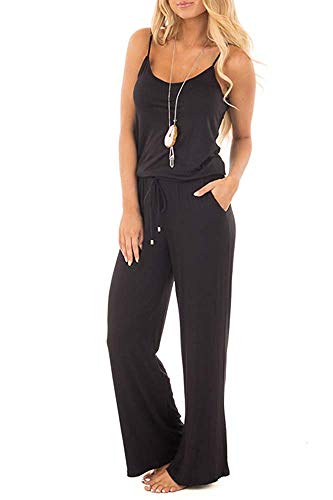 Smile Fish Women Floral Adjustable Spagettic Strap Wide Leg Drawstring Jumpsuits