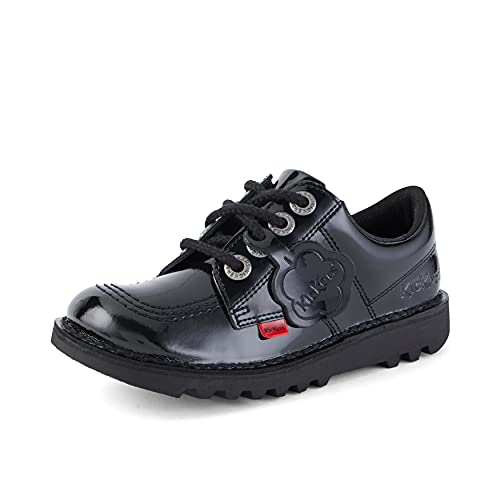 Kickers Unisex Kid's Kick Lo Leather School Shoes,BLACK PATENT