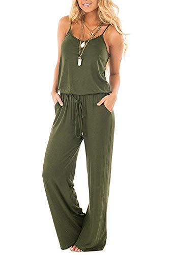 Smile Fish Women Floral Adjustable Spagettic Strap Wide Leg Drawstring Jumpsuits