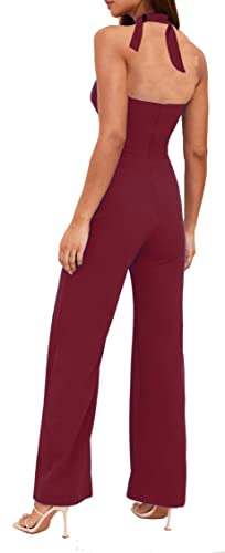 Womens Halterneck Sleeveless Jumpsuit Playsuit Romper Wide Leg Dress Fashion Elegant