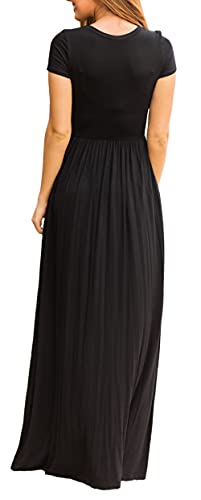 GRECERELLE Womens Maxi Dress Ladies' Summer Casual Short Sleeve Long Dresses with Pocket for Daily, Holiday, Travel, Maternity