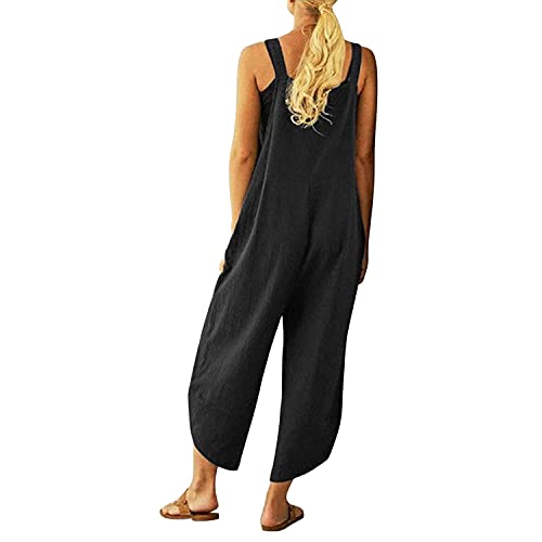 Runstarshow Womens Summer Casual Spaghetti Strap Sleeveless Baggy Jumpsuit Dungarees Wide Leg Loose Overalls Rompers