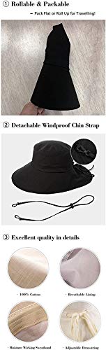 Comhats Ladies Sun Hat Foldable UPF 50 Wide Brim with Neck Protection Summer Spring UV Cotton Safari Gardening Walking Hat with Chin Strap Beige Small