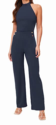 Womens Halterneck Sleeveless Jumpsuit Playsuit Romper Wide Leg Dress Fashion Elegant