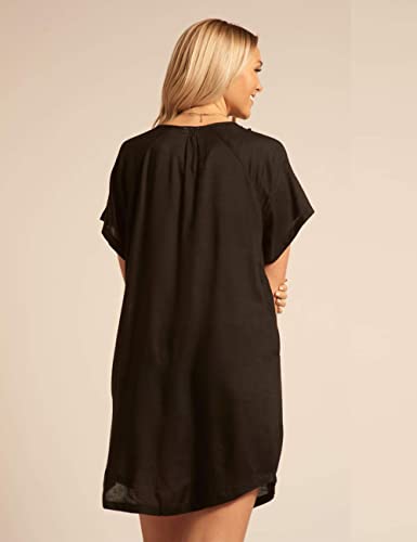 Bsubseach Women Casual Navy Turn Down Collar Bikini Bathing Suit Cover Ups Long Sleeve Beach Cover Up with Pockets